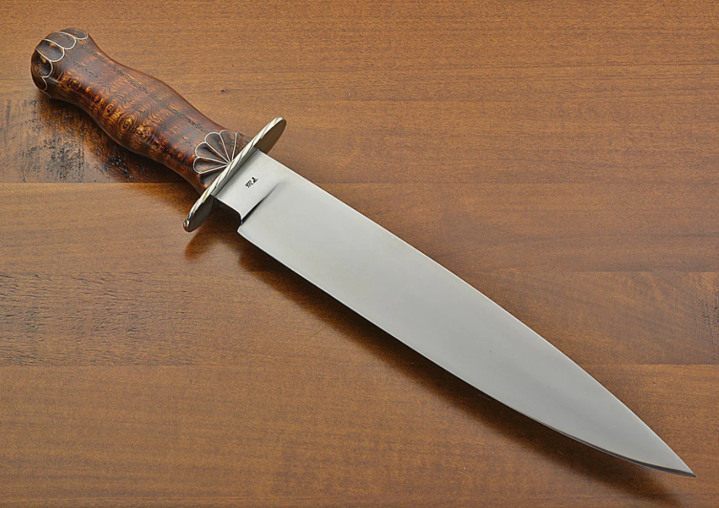 luxury drop point knife with wooden handle in black and white